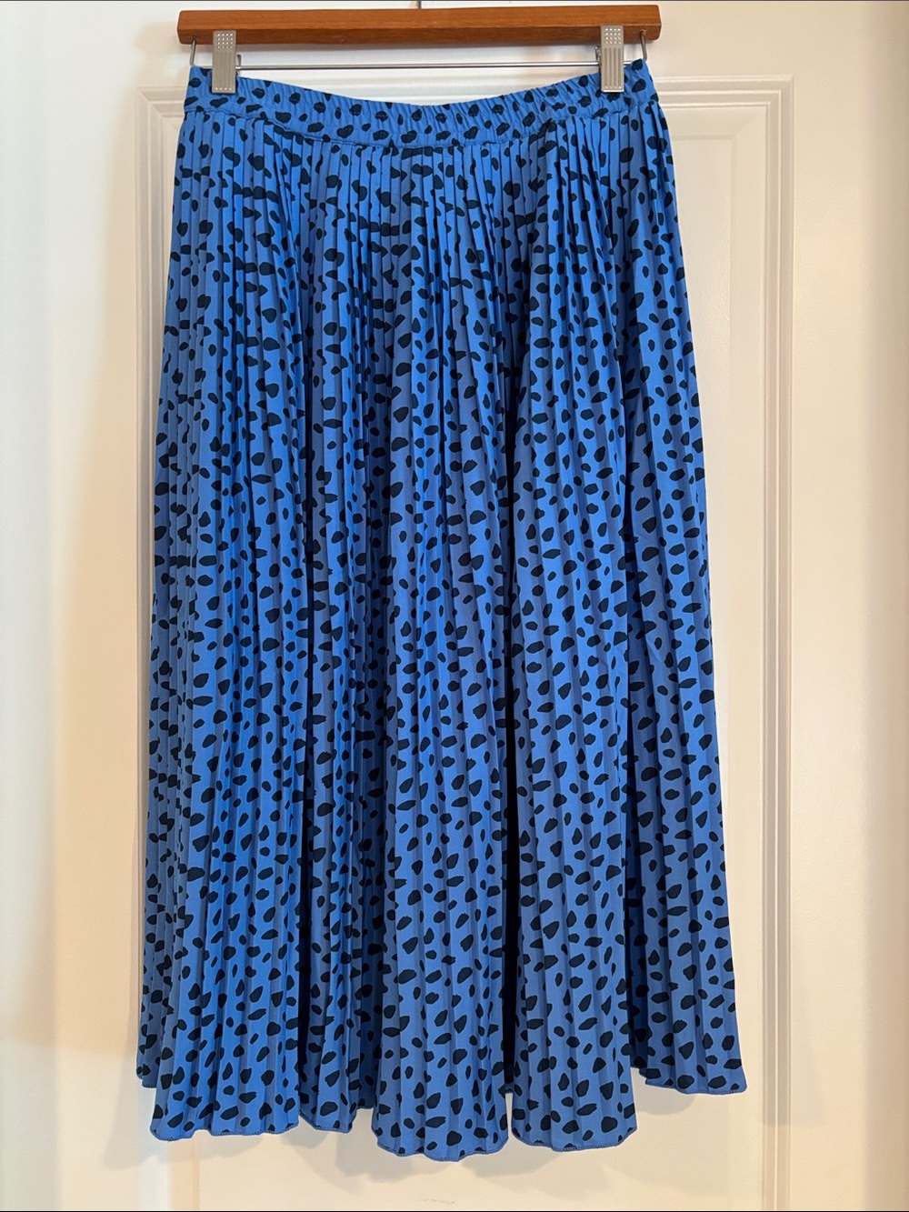 Blue Printed Pleated Midi Skirt